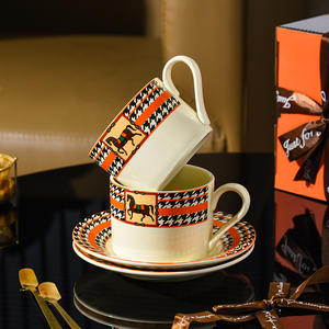 <strong>Gift</strong> Box Set Exquisite Ceramic Coffee Cups Saucers Horse Graphic High-end French-style Luxury Return <strong>Gift</strong> (Model Aima <strong>Custard</strong>) - Product Image 4