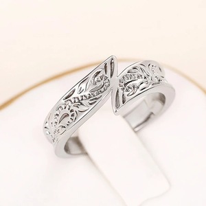 Anillo de Boda Plateado Q758 con Patrón de Plantas, Joyería Clásica Unisex de Diseño Sencillo para Bodas - Product Image 6