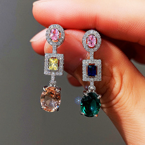 Pendientes Colgantes Ovalados Coloridos para Mujer, Elegantes y Brillantes, Joyería de Moda - Product Image 4