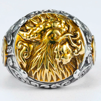 FH Bagues Crâne en Argent Sterling 925 Antique, Style Punk Vintage, Bague Ouverte Dragon Lion Creux, Zircon Créé en Laboratoire, Plaqué Or, pour Hommes