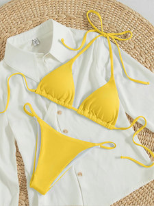 Bikini sexy <span class=keywords><strong>de</strong></span> couleur unie à licou <span class=keywords><strong>Maillot</strong></span> <span class=keywords><strong>de</strong></span> <span class=keywords><strong>bain</strong></span> deux pièces pour femmes <span class=keywords><strong>Maillot</strong></span> <span class=keywords><strong>de</strong></span> <span class=keywords><strong>bain</strong></span> string triangulaire <span class=keywords><strong>Maillot</strong></span> <span class=keywords><strong>de</strong></span> <span class=keywords><strong>bain</strong></span> Biquinis brésilien - Product Image 6