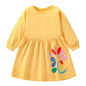 Professional Factory long sleeve children clothing knitted embroidery casual girls dress