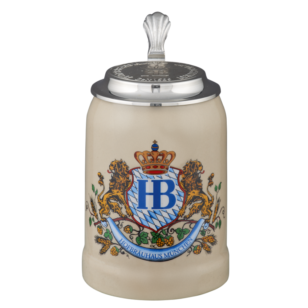 Chope à bière "Lion Design" avec couvercle en étain 0,25 L