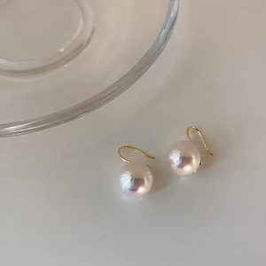 925 Silver <b>Needle</b> Zircon Pearl Earring Sweet S925 Sterling Silver Round <b>Bead</b> Pearl Drop Earrings Pearl Hook Earring - Product Image 1