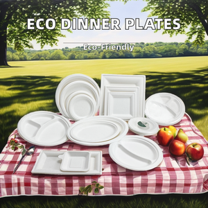 Eco Friendly Biodegradable Compostable Sugarcane Bagasse Products Plate Dish Paper Tableware <strong>Dinnerware</strong> Manufacturer - Product Image 2