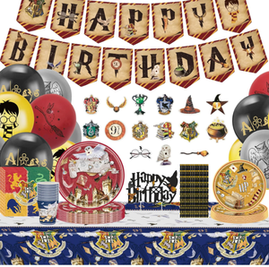 Articoli per Festa di Compleanno a Tema Harry Potter: Piatti, Bicchieri, Tovaglioli, Striscioni, Decorazioni per Cupcake, Decorazioni per Torte, Tovaglia, Palloncini Stampati con Elio - Product Image 1