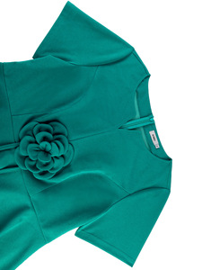 Vêtements pour femmes européennes et américaines en <span class=keywords><strong>grande</strong></span> <span class=keywords><strong>taille</strong></span> : haut à manches courtes vert foncé à volants avec motif floral tridimensionnel et - Product Image 5