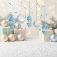 Autocollants muraux DAMAI pour l'Aïd, lanterne bleue, lune, étoiles, taille moyenne, décoration intérieure du Ramadan pour fenêtres et portes
