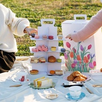 Afternoon Tea Carton ondulé 1 2 3 Tier Cake Box Carton Party Cake Tower Stand Box With Handle