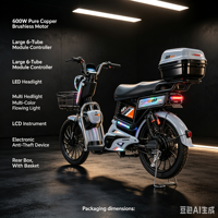 Vélo électrique 48V directement de l'usine, moteur brushless 600W en cuivre pur, pneus sous vide 20*250, avec panier et boîte arrière, vélo de ville pour trajets quotidiens