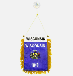 Bandera de <span class=keywords><strong>Wisconsin</strong></span> para colgar en la ventana, mini banderas para coche, decoración para espejo retrovisor con ventosa y bandera con flecos dorados - Product Image 1