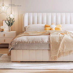 <span class=keywords><strong>Lit</strong></span> <span class=keywords><strong>de</strong></span> chambre moderne et luxueux avec rangement, en <span class=keywords><strong>tissu</strong></span> crème, rembourré, doux et confortable, tailles King/Queen, vente en gros d'usine - Product Image 3