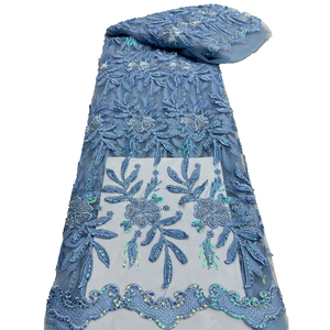 NI.AI, vestido de cuentas de tela africana de encaje con lentejuelas bordadas de color melocotón, encaje de red encantador para ropa de mujer - Product Image 5