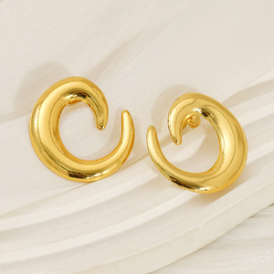 ZOGXIN C-Shaped Hoop Earrings Gold Tone Stainless Steel Geometric Party Fashion Jewelry - Product Image 3