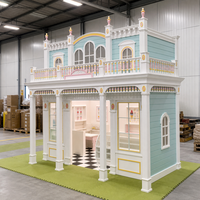 Équipement de jeu intérieur commercial, maison de jeu de rôle style salon-café aux couleurs pastel avec intérieur ouvert pour zones enfants de centres commerciaux