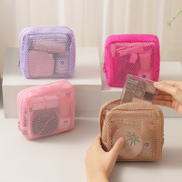 Sac en Tissu Maille Couleur Dopamine, Trousse de Maquillage Portable, Petite Pochette Carrée pour Rouge à Lèvres, Sac en Maille pour Serviettes Hygiéniques, Cadeau Promotionnel