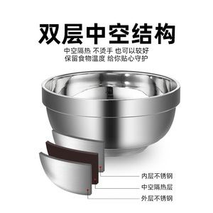 ชามสแตนเลสสองชั้น เกรด 304 เก็บความร้อน สำหรับอาหารโรงแรมและใช้ในบ้าน สีพื้น - Product Image 4