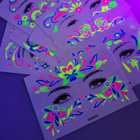 Autocollants de tatouages phosphorescents, faux tatouages temporaires pour le visage, maquillage pour enfants, tatouages floraux néon UV, décorations corporelles