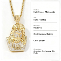 Pendentif Hip Hop en Argent Sterling S925 avec Moissanite en Forme d'Animal, Sertissage Glacé, Testeur de Diamant D VVS1 Inclus, Cadeau pour Hommes et Femmes