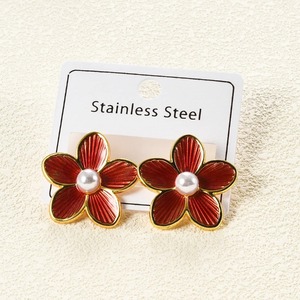 1 Paire de Boucles d'Oreilles Clous Florales Néo-Gothiques Colorées Tendance en Acier Inoxydable Plaqué Or Grandes Gouttes d'Huile Cadeau de Mariage pour Femme - Product Image 4