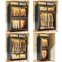 Armoire en acier noir pour chambre à coucher, mobilier de maison, design contemporain assemblé, double porte, tiroir coulissant, gain de place, dressing