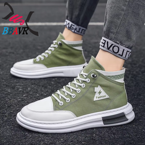 Vente en gros de baskets en toile blanches décontractées personnalisées noires à tige haute pour hommes - Product Image 4