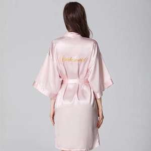 Batas de dama de honor de satén bordadas personalizadas, batas de boda suaves para una pequeña novia sencilla, vestido de boda de verano - Product Image 4