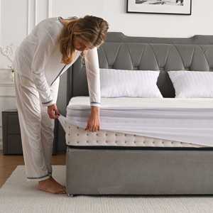 Protège-<span class=keywords><strong>matelas</strong></span> imperméable <span class=keywords><strong>180x200</strong></span> pleine grandeur matelassé avec fermeture éclair tissu polyester plat lavable pour adultes <span class=keywords><strong>Protection</strong></span> contre les punaises de lit - Product Image 4
