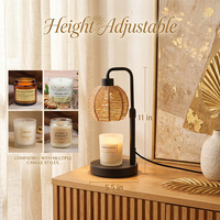 Calentador de Velas con Pantalla de Bola de Ratán Tejida a Mano, Brazo Flexible Curvo de Altura Ajustable, Base Redonda Ancha Mate para Derretir Cera
