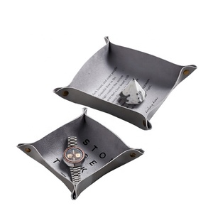 Gray Soft Leather Catch All Desktop <strong>Storage</strong> <strong>Tray</strong> Jewelry PU Leather <strong>Tray</strong> Foldable Kitchen Felt Leather <strong>Tray</strong> - Product Image 3