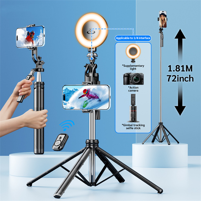 C19 4-leg Selfie Stick Tripod 1.8m 8-section Extendable Panoramic Tripod Stand Folding Selfie Stick for Streaming and Vlogging