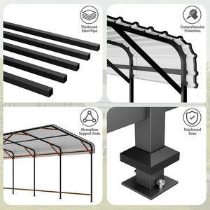 Abri de voiture en métal, auvent extérieur en acier avec structure et toit en acier galvanisé, abri de <span class=keywords><strong>garage</strong></span> robuste pour voitures - Product Image 4