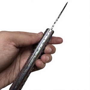 Couteau à lame fixe Drop Point en acier Damas, manche en bois Pakka bleu, couteau de survie pour le camping et le bricolage - Garantie 3 ans, prix abordables - Product Image 6