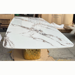 Bê tông đá cẩm thạch hàng đầu vòng bàn ăn đặt bàn ăn đá cẩm thạch tự nhiên và Ghế kết hợp bàn ăn hình chữ nhật - Product Image 4