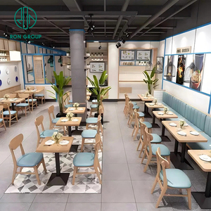 Muebles de Comedor para Cafetería, Mesas Largas de Madera para Cafetería, Silla de Cuero Gris y Conjunto de Asientos de Banco de Sofá Naranja para Muebles de Restaurante - Product Image 3