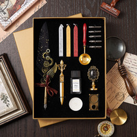 Bview Art Artistique Vintage Goose Quill Dip Pen Set d'encre Stylo plume Kit de timbres pour sceau de cire