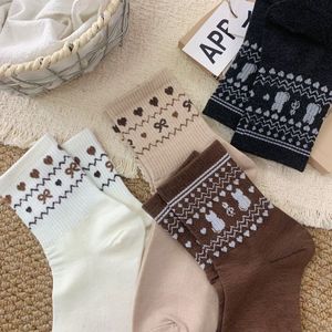 Calcetines Fair Isle para Mujer, Medios, Color Gris Oscuro, Marrón, Blanco y Color Avena, Antibacterianos, Absorbentes de Sudor, para Jóvenes de 18 a 40 Años - Product Image 2