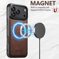 Étui de téléphone en cuir PU grain litchi avec chargement magnétique et protection anti-chute, avec protection de l'appareil photo, pour les séries Apple 18/17/16/15/14/13/12