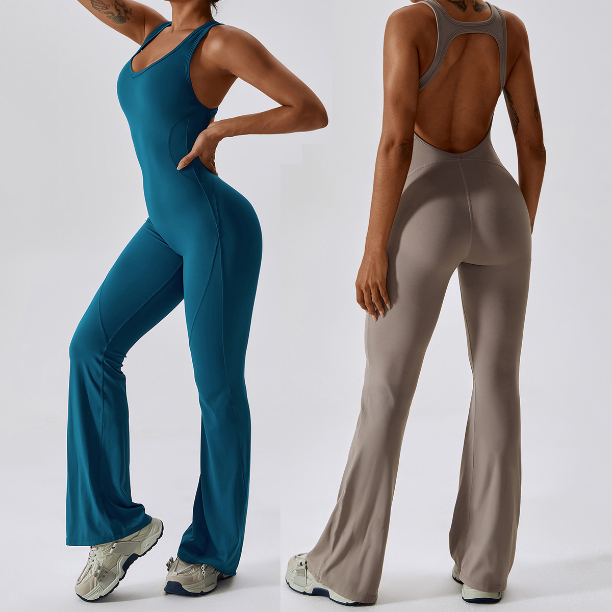 TongJoes Custom Logo One-Piece Yoga Bodysuit Four-Way Stretch Sweat-Wicking V-neck Full-Length Quick-Drying Lightweight