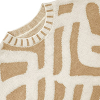 Pull-over en maille jacquard géométrique personnalisé pour femme, col ras du cou, épaules tombantes, poignets et ourlet côtelés, coupe courte et ample, idéal pour l'automne