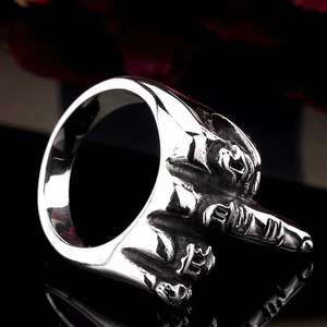 남성 바이커 반지 스테인레스 스틸 가운데 손가락 힙합 펑크 링 중간 손가락 업 링 주먹 밴드 - Product Image 4