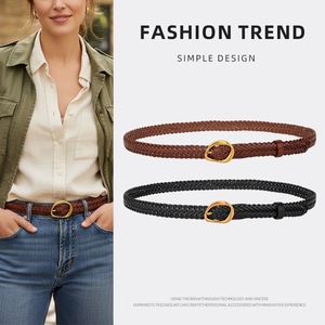 <span class=keywords><strong>Ceinture</strong></span> fine en papier tressé style simple avec boucle en alliage <span class=keywords><strong>dorée</strong></span> pour <span class=keywords><strong>femme</strong></span>, 110 cm, <span class=keywords><strong>ceinture</strong></span> décontractée vintage pour jeans, vente en gros - Product Image 3
