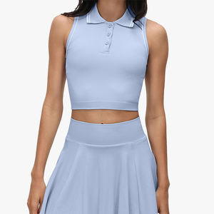 Haut de yoga sans couture pour femme, col polo, bloc de couleur, polyvalent, court, rembourré, veste de sport pour la salle de sport, la course à pied et le fitness - Product Image 5