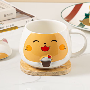 귀여운 만화 고양이 세라믹 머그잔 아침 우유컵 물컵 선물용 크라운 뚜껑 포함 - Product Image 3