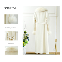 Manteau en cachemire et laine pour femme, fourrure de renard blanc, double face, hiver chaud, grande taille, col amovible, luxe, fourrure naturelle