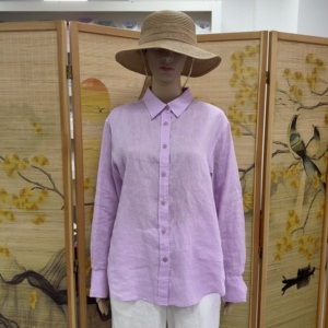 <span class=keywords><strong>Camicia</strong></span> da <span class=keywords><strong>Donna</strong></span> <span class=keywords><strong>100</strong></span>% Puro <span class=keywords><strong>Lino</strong></span> a Maniche Lunghe con Colletto Abbottonato, Tinta Unita, Casual e Traspirante - Product Image 3