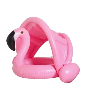 Venda quente china fabricante flamingo pvc inflável bebê natação, piscina flutuante anel com assento toldo para bebê & criança