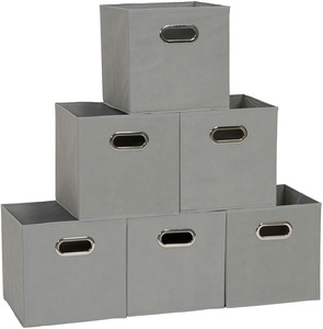 Modern Latest Custom Set Of 6 Storge Bins Metal Handle Cube Storage Bins Foldable Fabric Storage Cube Baskets