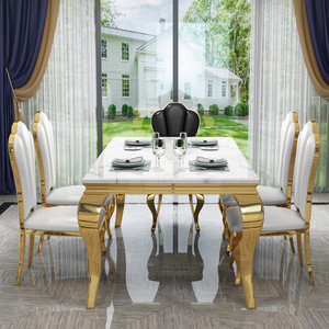 Modern European Marble Slate <strong>Dining</strong> <strong>Table</strong> Set Light Luxury Stainless Steel Rectangular <strong>Table</strong> <strong>for</strong> <strong>Small</strong> Household - Product Image 4