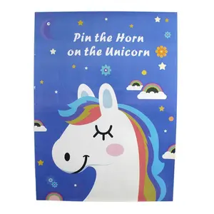 Pin tanduk di permainan pesta Unicorn hadiah pesta ulang tahun Unicorn perlengkapan pesta anak-anak dengan Poster stiker tanduk Masker Mata